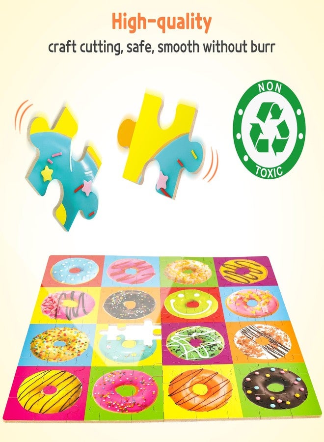 SYNARRY 100 Piece Wooden Puzzles for Kids Ages 4-8, Donuts Jigsaw Puzzle for Kids Ages 4-6 8-10 Teens, Educational Puzzles for 4 5 6 7 8 9 Years Old, Easter Basket Stuffers Valentines Day Gift for Kid - Image 4